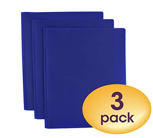 Smead Poly Two-Pocket Folder, Three-Hole Punch Prong Fasteners, Letter Size, Blue, 3 per Pack (87731)