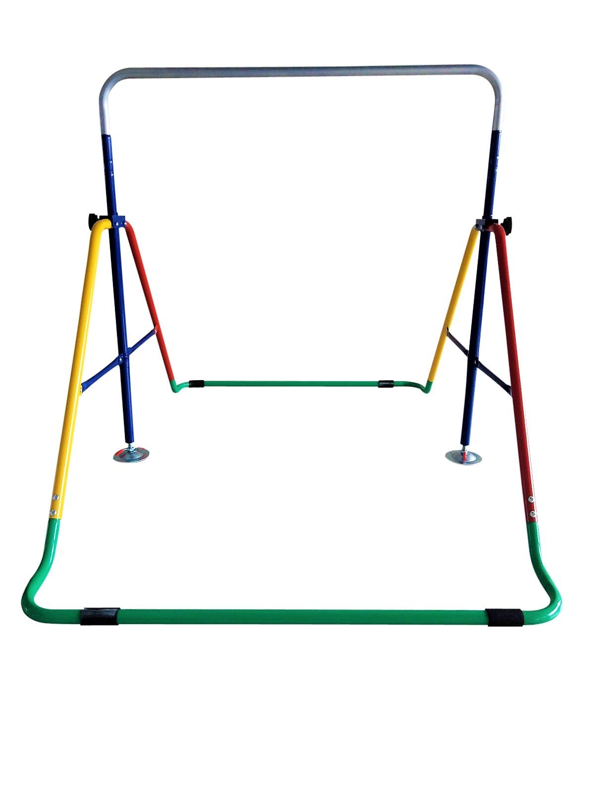 Kids Jungle Gymnastics Expandable Junior 4 in 1 Training Monkey Horizontal Bars Climbing Tower Child playset Training Pull Up Gym with Swing, Trapeze Ring and Basketball Stand with 3 Balls Set.