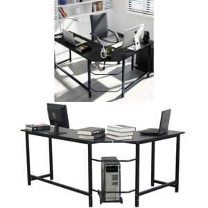 Thaweesuk Shop Black Board & Black Metal Legs L-Shaped Corner Computer Desk Home Office Study Laptop PC Work Table MDF & Iron 66" x 47" x 28" (L x W x H) of Set