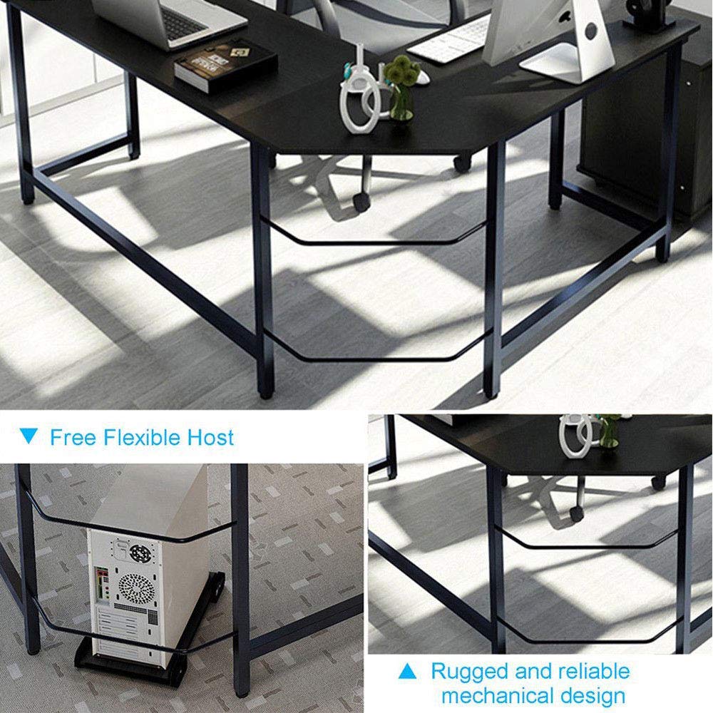 Thaweesuk Shop Black Board & Black Metal Legs L-Shaped Corner Computer Desk Home Office Study Laptop PC Work Table MDF & Iron 66" x 47" x 28" (L x W x H) of Set