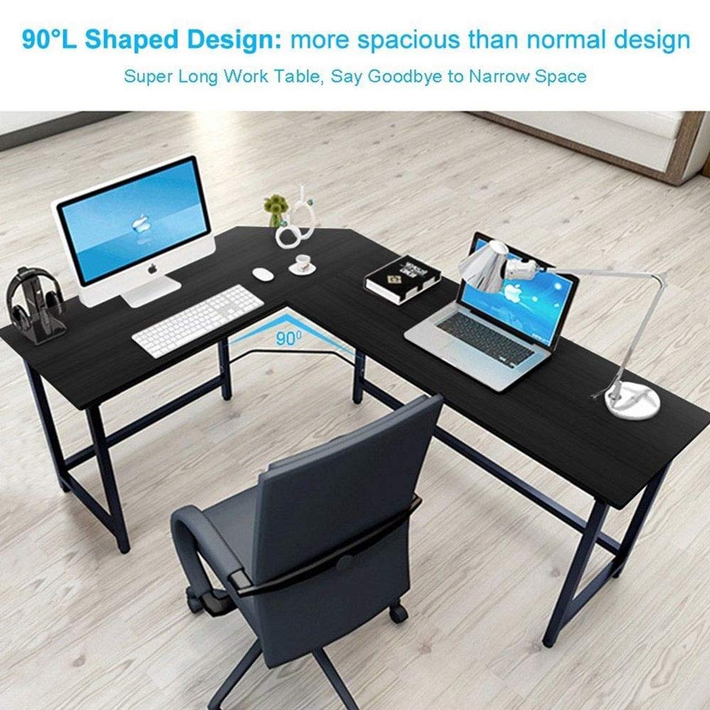 Thaweesuk Shop Black Board & Black Metal Legs L-Shaped Corner Computer Desk Home Office Study Laptop PC Work Table MDF & Iron 66" x 47" x 28" (L x W x H) of Set