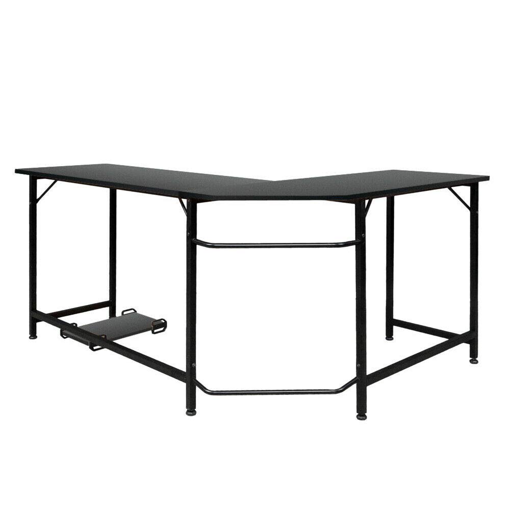 Thaweesuk Shop Black Board & Black Metal Legs L-Shaped Corner Computer Desk Home Office Study Laptop PC Work Table MDF & Iron 66" x 47" x 28" (L x W x H) of Set