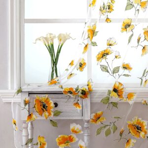 broshan sheer curtains yellow flowers 1 set of 2 panels, spring beautiful flower voile tulle sheer print curtain panels for bedroom living room window treatments