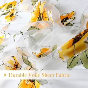 BROSHAN Sheer Curtains Yellow Flowers 1 Set of 2 Panels, Spring Beautiful Flower Voile Tulle Sheer Print Curtain Panels for Bedroom Living Room Window Treatments