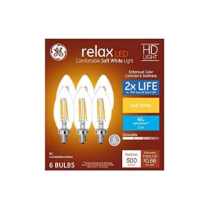 ge relax 60-watt eq soft white dimmable candle light bulb (6-pack)