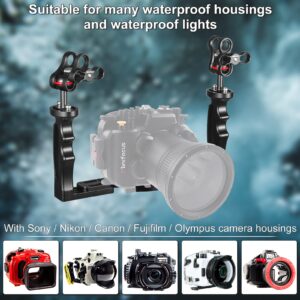 MINIFOCUS Underwater Camera Handle Tray Bracket, Dual Handle Extendable Aluminum Alloy Video Stabilizer Holder with 2 1'' Ball Clamp Mount for Underwater Camera Diving Housings