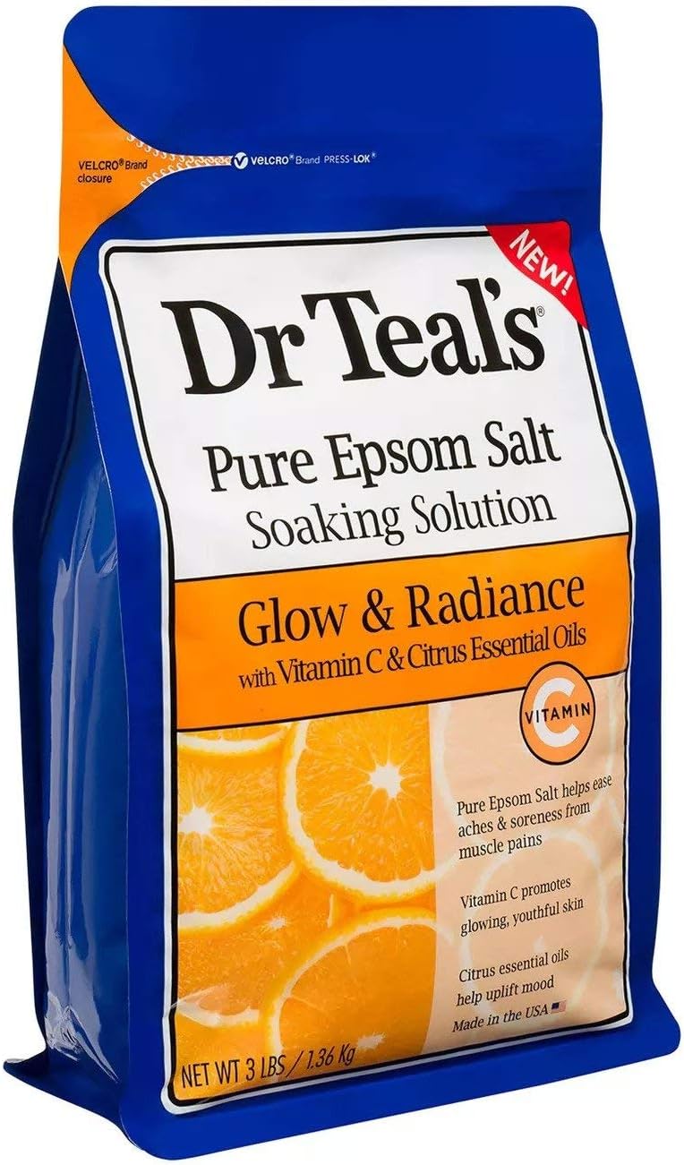 Dr. Teal's Vitamin C & Citrus Salt Bath Gift Set (4 Pack, 3lbs Ea.) - Glow & Radiance Vitamin C & Citrus Oils Blended with Pure Epsom Salt - Promote Glowing, Youthful Skin at Home