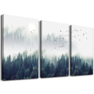 3 Piece Canvas Wall Art for Living Room Wall Decorations for Bedroom Office Wall decor Foggy forest Trees Landscape painting Stretched and Framed Ready to Hang pictures Home Decor 12"x16"x3 Panels