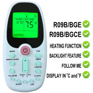 YING RAY Replacement for Keystone Midea Indurama Air Conditioner Remote Control R09B/BGCE R09/BGCE RG09E/BGCEU1 R09D/BGCE