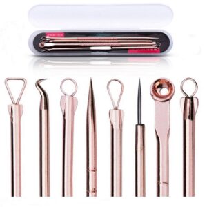 blackhead remover pimple comedone extractor tool, effective acne removal kit, treatment for blemish, whitehead pimple popping, zit removing for nose & face skin, best electroplated 4 pcs w/case.