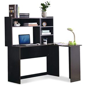 mcombo modern computer desk with hutch l shaped gaming desk corner desk with shelves for small space home office dark brown 7194bk 47.24 w x 41.93 d x 53.15 h inch