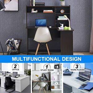 Mcombo Modern Computer Desk with Hutch L Shaped Gaming Desk Corner Desk with Shelves for Small Space Home Office Dark Brown 7194BK 47.24 W x 41.93 D x 53.15 H Inch