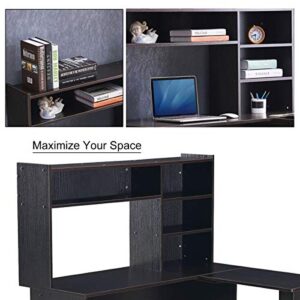 Mcombo Modern Computer Desk with Hutch L Shaped Gaming Desk Corner Desk with Shelves for Small Space Home Office Dark Brown 7194BK 47.24 W x 41.93 D x 53.15 H Inch