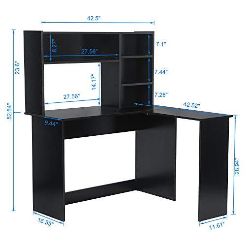 Mcombo Modern Computer Desk with Hutch L Shaped Gaming Desk Corner Desk with Shelves for Small Space Home Office Dark Brown 7194BK 47.24 W x 41.93 D x 53.15 H Inch