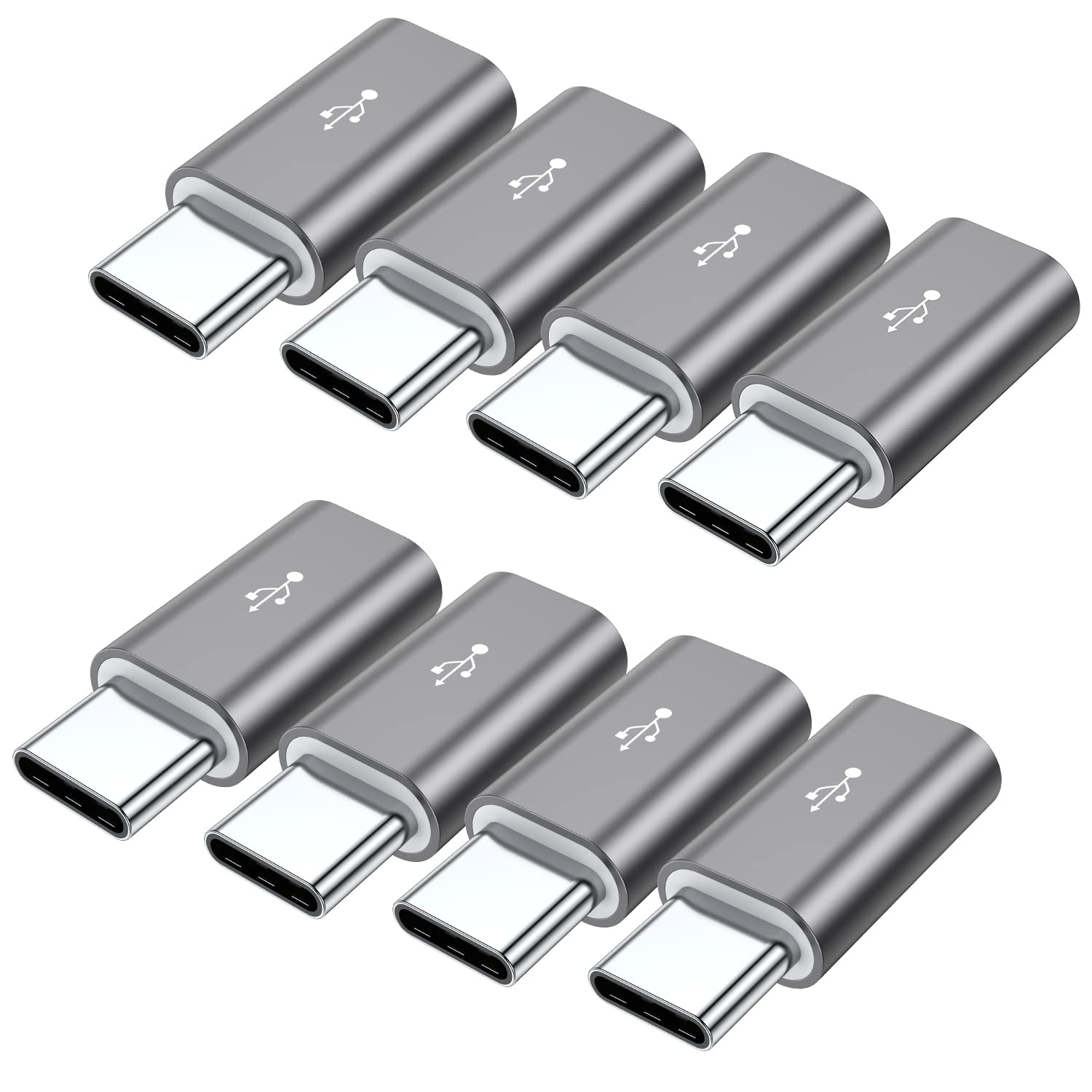 QianLink Micro USB to USB C Adapter,8-Pack Aluminum USB Type C Adapter Convert Connector Compatible with Samsung Galaxy S10 S9 S8 Plus Note 9 8, LG V40 V35 V30 V20 G7 G6,Pixel 2 XL,Moto Z2 Z3(Gray)