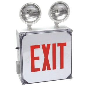 weatherproof exit sign combo with red letters