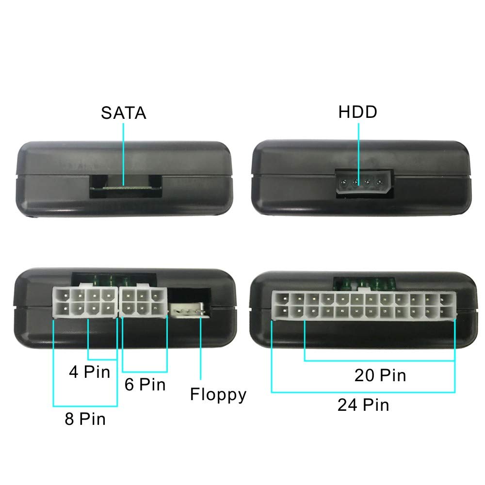 Optimal Shop 20/24 4/6/8 Pin Power Supply Tester for SATA,IDE,HDD,ATX,ITX,BYI Connectors-Black