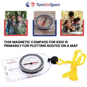 Boy Scout Hiking Compass TurnOnSport | Orienteering Compass for Kids Map Navigation - Small Survival Compass - Waterproof & Lightweight Small Survival Compass - Mini Camping Compass - Kids Camping Kit