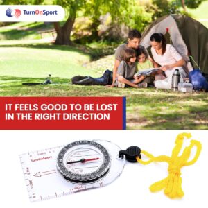 Boy Scout Hiking Compass TurnOnSport | Orienteering Compass for Kids Map Navigation - Small Survival Compass - Waterproof & Lightweight Small Survival Compass - Mini Camping Compass - Kids Camping Kit