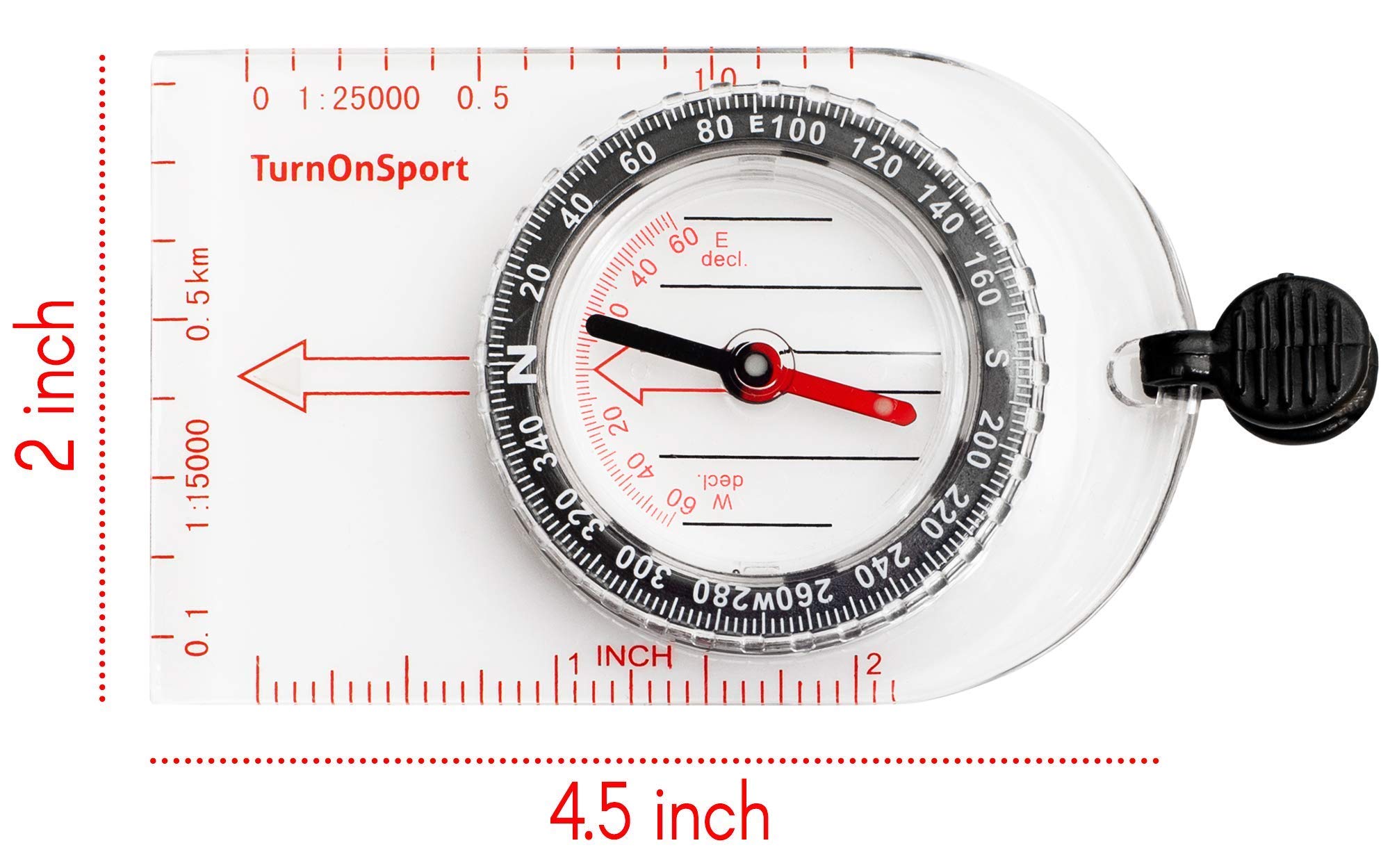 Boy Scout Hiking Compass TurnOnSport | Orienteering Compass for Kids Map Navigation - Small Survival Compass - Waterproof & Lightweight Small Survival Compass - Mini Camping Compass - Kids Camping Kit