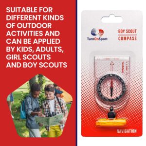 Boy Scout Hiking Compass TurnOnSport | Orienteering Compass for Kids Map Navigation - Small Survival Compass - Waterproof & Lightweight Small Survival Compass - Mini Camping Compass - Kids Camping Kit