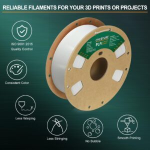 OVERTURE PLA Filament 1.75mm PLA 3D Printer Filament, 1kg Cardboard Spool (2.2lbs), Dimensional Accuracy +/- 0.02mm, Fit Most FDM Printer (White 1-Pack)