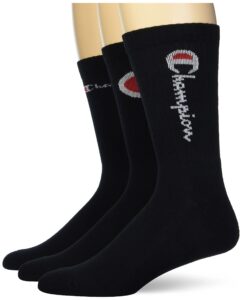 champion men's core essential crew sock, 3-pair, black, 6-12