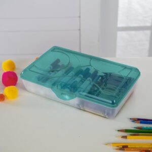 Sterilite Small Pencil Box, Stackable Plastic Small Storage Container with Lid, Organize Pens, Pencils, and Small Items, Molokai Blue Tint, 12-Pack