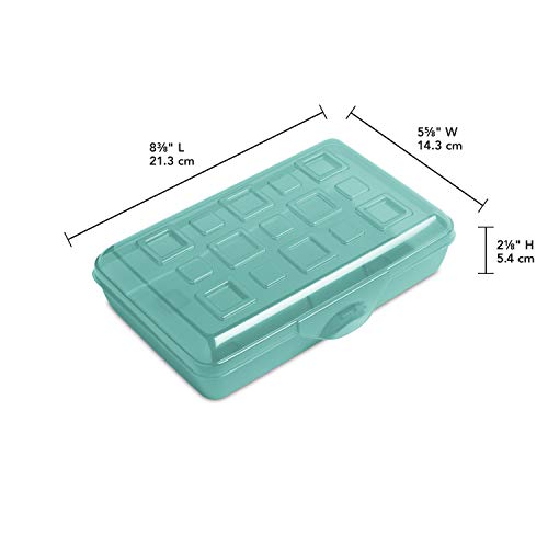 Sterilite Small Pencil Box, Stackable Plastic Small Storage Container with Lid, Organize Pens, Pencils, and Small Items, Molokai Blue Tint, 12-Pack