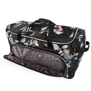 BEBE Women's 30" Rolling Duffel, Black Floral, One Size