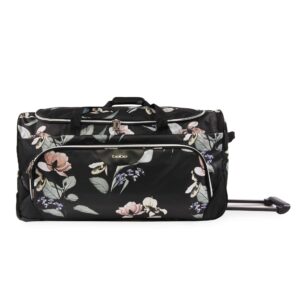 BEBE Women's 30" Rolling Duffel, Black Floral, One Size