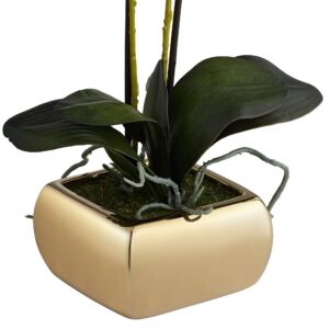 Dahlia Studios Potted Silk Faux Artificial Flowers Realistic White Phalaenopsis Orchid Greenery in Gold Ceramic Pot for Home Decoration Living Room Office Bedroom Bathroom Kitchen 22" High