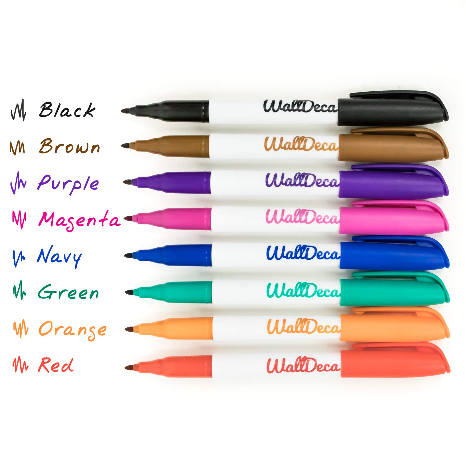 WallDeca Wet Erase Markers Fine Point, Assorted Colors, 8-Count, Multipurpose Markers Ultra Fine Point - Work for Laminated Calendars, Durable & Fine Tip with Bold Vivid Colors