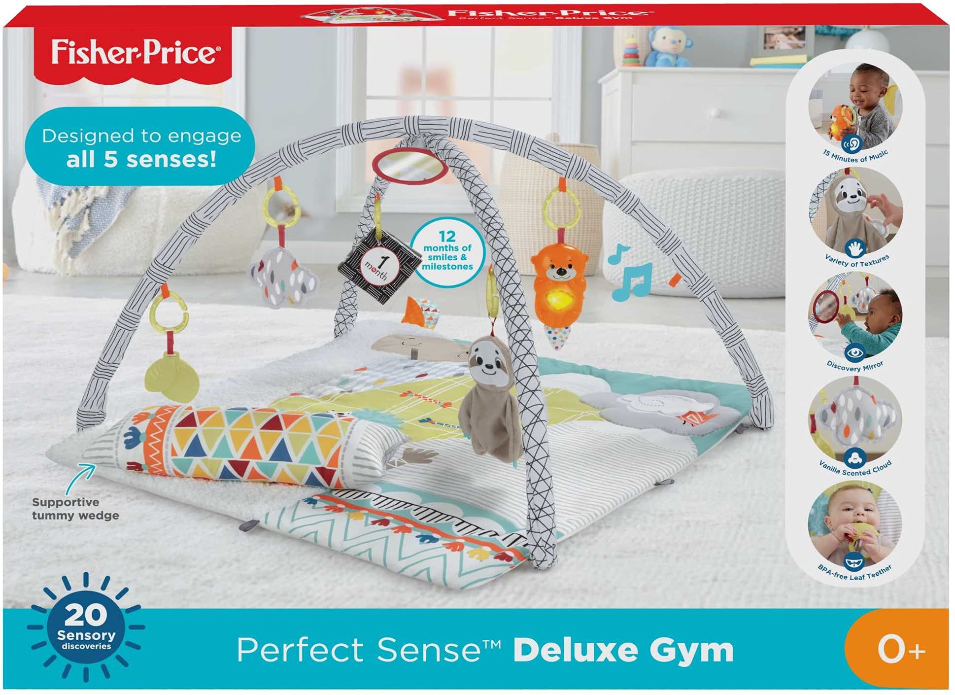 Fisher-Price Baby Playmat Perfect Sense Deluxe Gym Extra Large With Lights Music And 6 Moveable Sensory Toys