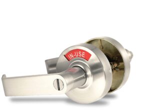 vizilok ada compliant, single egress indicator privacy lock c5fn-l durable ansi grade 2 comp commercial lefthanded non reversible in-use or vacant push button lever - satin nickel