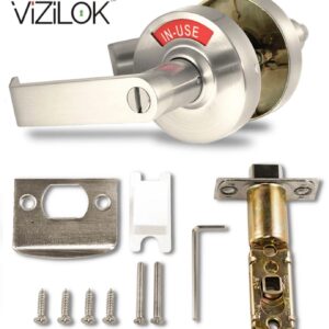 VIZILOK ADA Compliant, Single Egress Indicator Privacy Lock C5FN-L Durable ANSI Grade 2 Comp Commercial LeftHanded Non Reversible in-Use or Vacant Push Button Lever - Satin Nickel