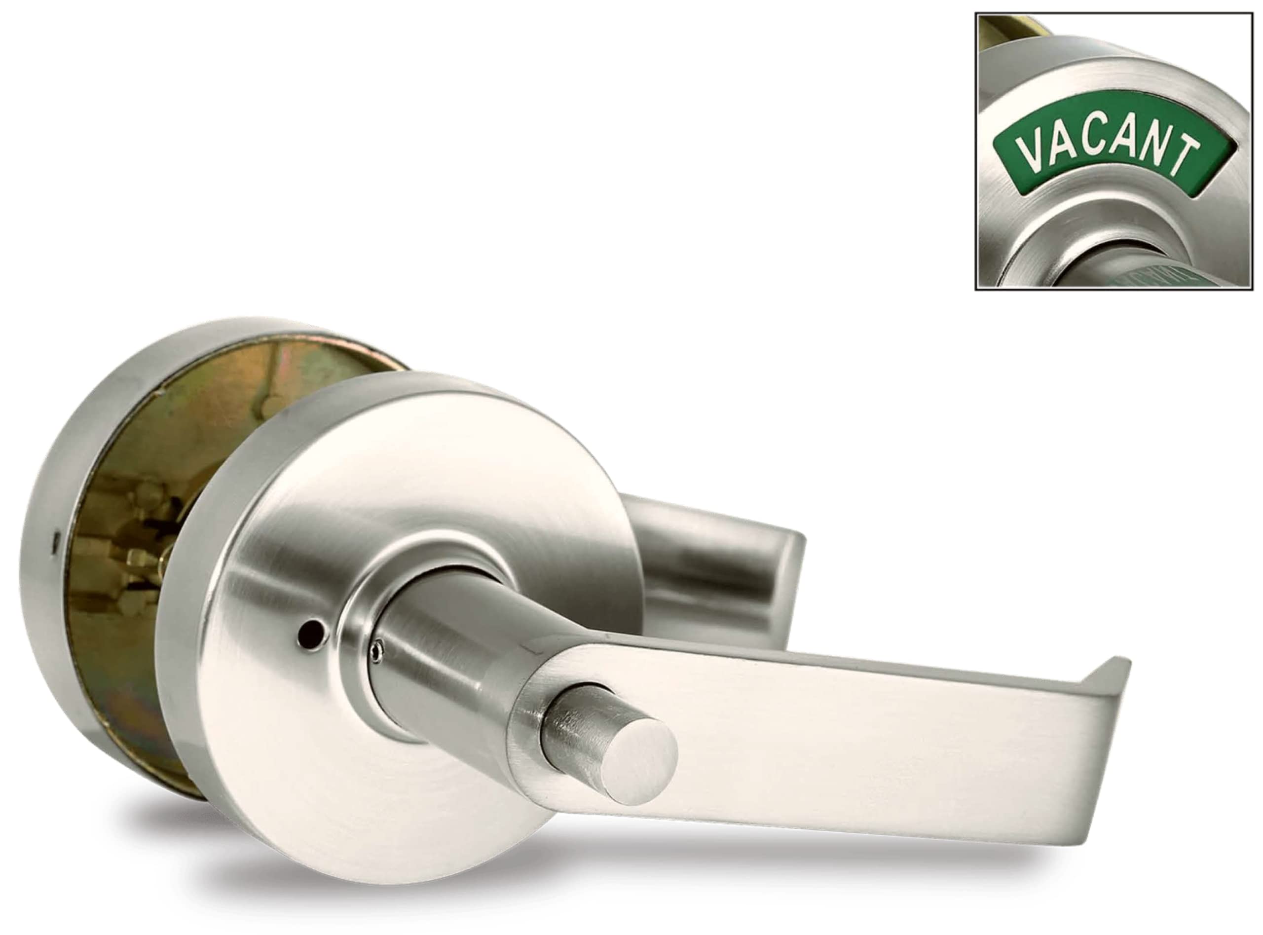 VIZILOK ADA Compliant, Single Egress Indicator Privacy Lock C5FN-L Durable ANSI Grade 2 Comp Commercial LeftHanded Non Reversible in-Use or Vacant Push Button Lever - Satin Nickel