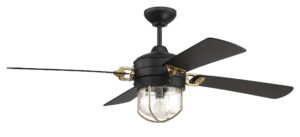 craftmade nol52fbsb4 nola dual mount 52" ceiling fan with led light and remote, 4 blades, flat black & satin brass