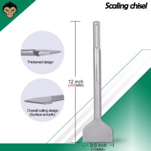 Monkey King Bar -Sds Max Bits 12INCH -Sds Max Chisel Bit- 3pcs Rotary Hammer Drill Chisel Bits Set for Drilling -Point Chisel, Scaling Chisel, Flat Chisels