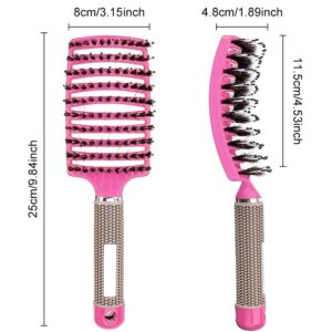 Vented Curved Boar Bristle Hair Brush Paddle Brush for Blow Drying, Anti-frizz Detangling Brush Styling Hairbrush Comb for Curly Fine Wavy Natural Tangled Hair, Wet or Dry Use