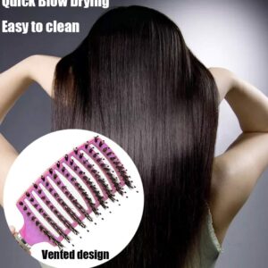 Vented Curved Boar Bristle Hair Brush Paddle Brush for Blow Drying, Anti-frizz Detangling Brush Styling Hairbrush Comb for Curly Fine Wavy Natural Tangled Hair, Wet or Dry Use