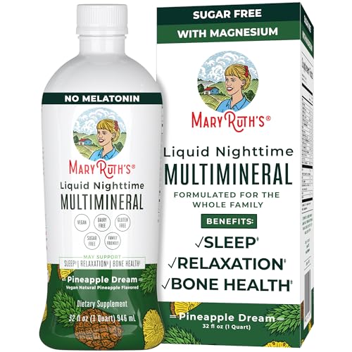 Nighttime Liquid Multimineral Sleep Supplement | Sugar Free | Calm Magnesium Citrate Sleep | NO Melatonin | Calcium Magnesium Zinc | Available in 4 Flavors | Vegan | Gluten Free | 32 Servings