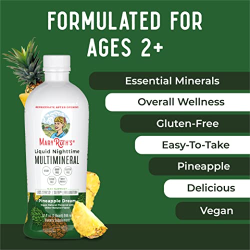 Nighttime Liquid Multimineral Sleep Supplement | Sugar Free | Calm Magnesium Citrate Sleep | NO Melatonin | Calcium Magnesium Zinc | Available in 4 Flavors | Vegan | Gluten Free | 32 Servings