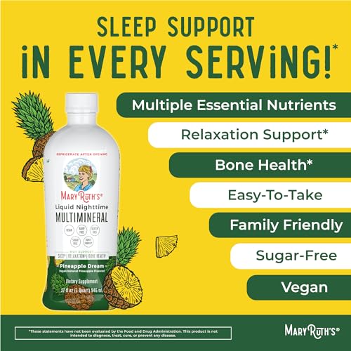 Nighttime Liquid Multimineral Sleep Supplement | Sugar Free | Calm Magnesium Citrate Sleep | NO Melatonin | Calcium Magnesium Zinc | Available in 4 Flavors | Vegan | Gluten Free | 32 Servings