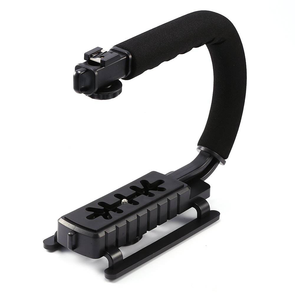 Video Action Stabilizing Handle Grip, C/U Shape Bracket Grip Camera/Camcorder Handheld Stabilizer with Hot-Shoe Mount