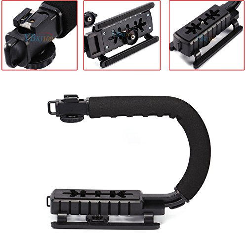 Video Action Stabilizing Handle Grip, C/U Shape Bracket Grip Camera/Camcorder Handheld Stabilizer with Hot-Shoe Mount