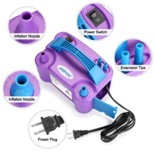 AGPTEK Electric Air Balloon Pump, 110V 600W Purple Portable Dual Nozzle Inflator/Blower for Party Decoration,with 2 Balloon Tying Tool