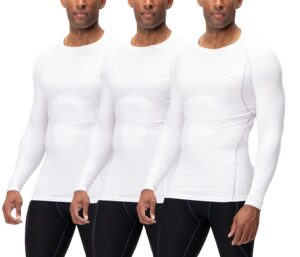 devops 3 pack men's upf 50+ long sleeve compression shirts, water sports rash guard base layer, athletic workout shirt (medium, white/white/white)