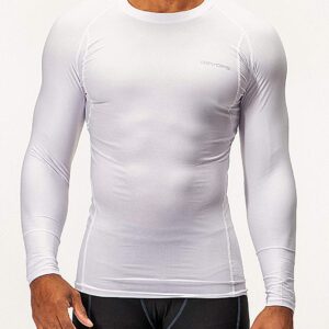 DEVOPS 3 Pack Men's UPF 50+ Long Sleeve Compression Shirts, Water Sports Rash Guard Base Layer, Athletic Workout Shirt (Medium, White/White/White)