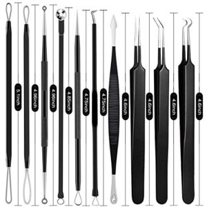 Pimple Popper Tool Kit - Boxoyx 10 Pcs Blackhead Remover Comedone Extractor Kit with Box for Quick and Easy Removal of Pimples, Blackheads, Zit Removing, Forehead,Facial and Nose (Black)